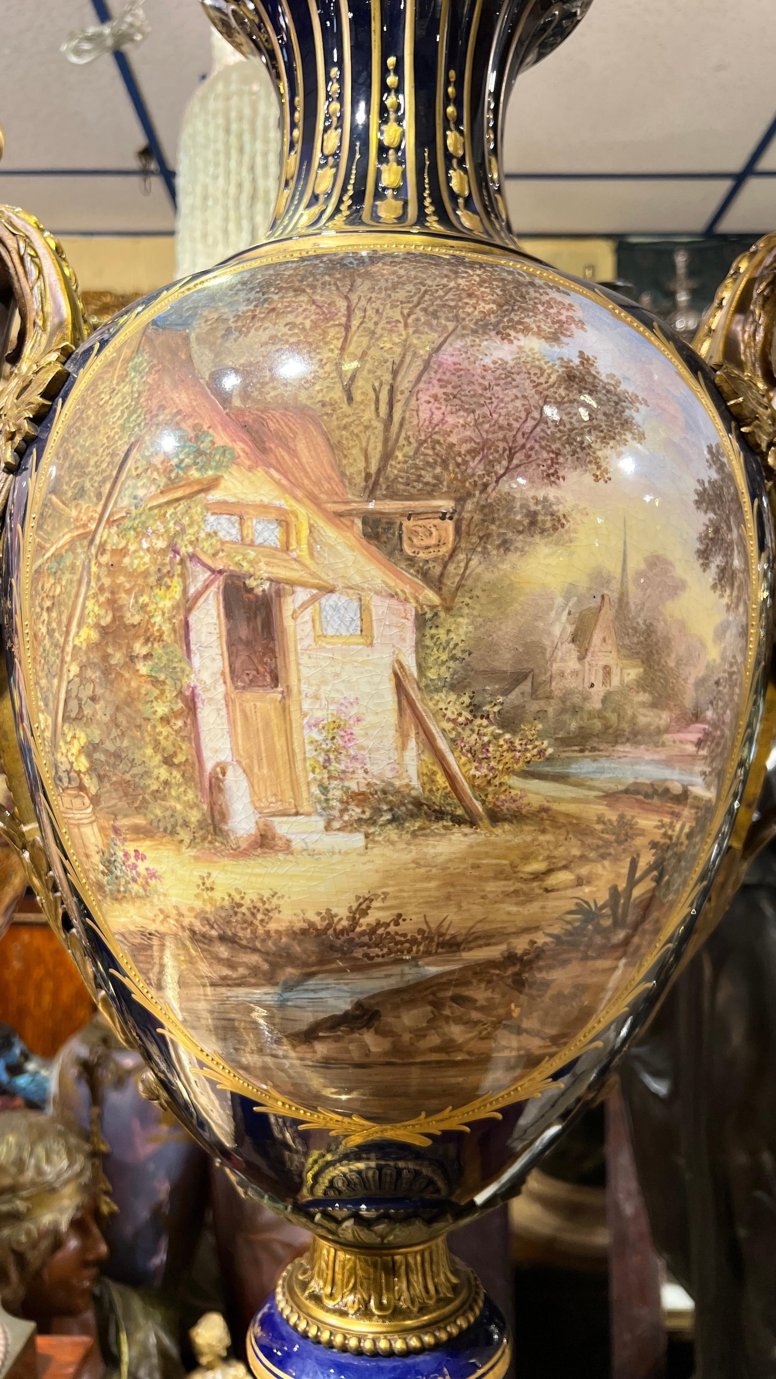 Set of 2 French Sevres Style Bronze Porcelain Vases Signed Poitevin 19th Century - 7