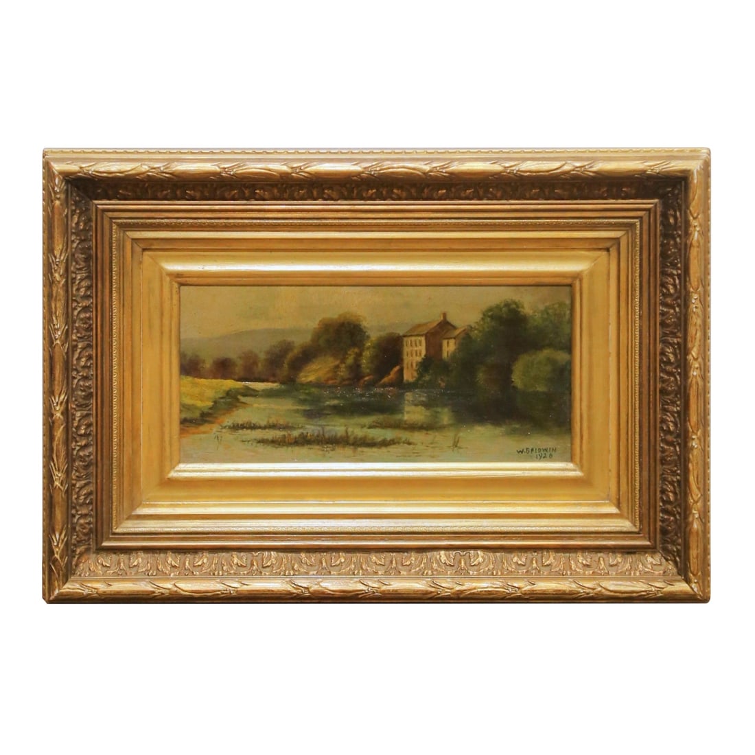 W Baldwin Signed 1926 English Landscape Oil Painting in Carved Giltwood Frame (1 of 8)