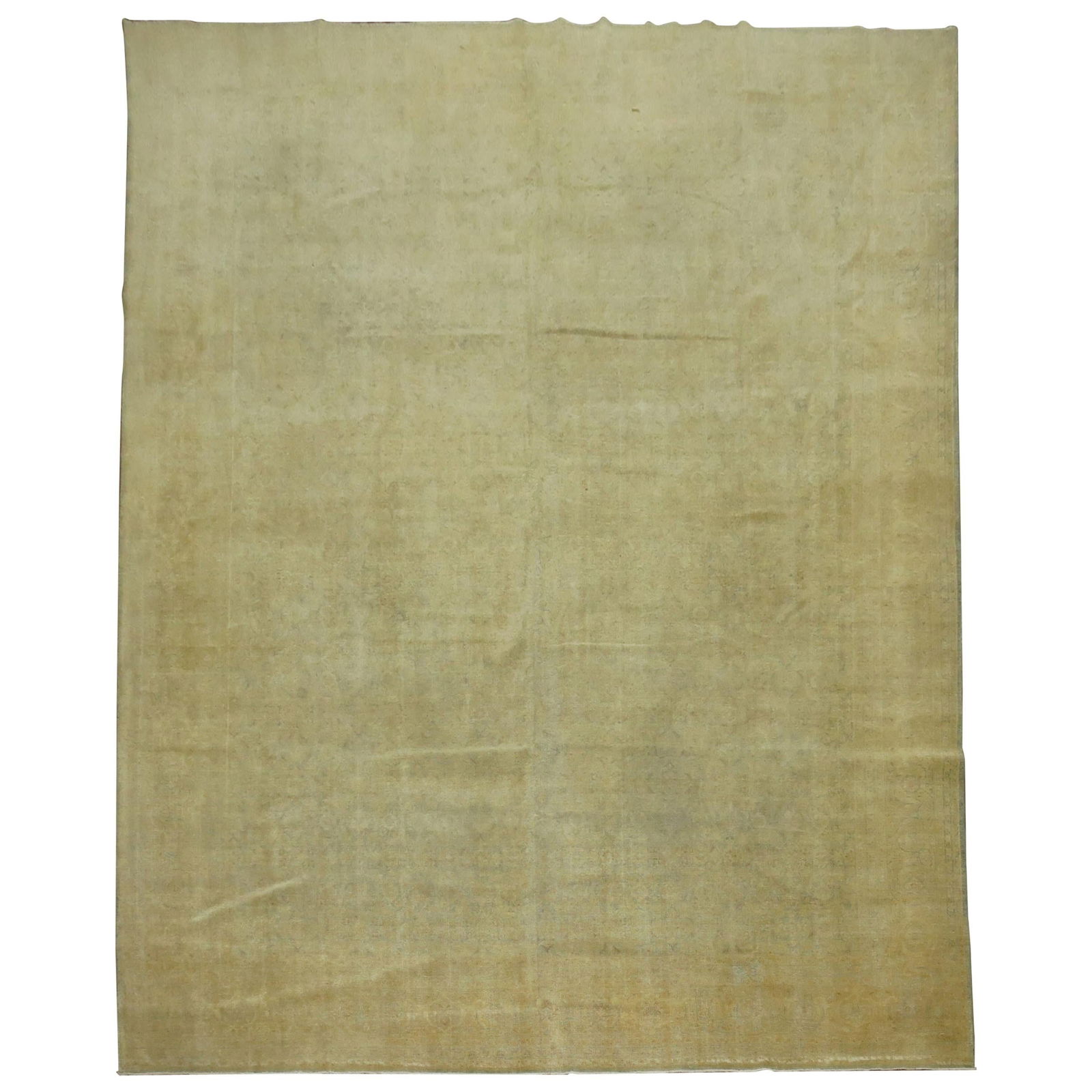 10'4" x 13'9" Antique Wool Persian Tabriz Rug in Pale Green and Yellow: 10'4" x 13'9" Antique Wool Persian Tabriz Rug in Pale Green and Yellow This exquisite antique Persian Tabriz rug features a beautiful palette of pale green, blues, and yellow, showcasing the intricate