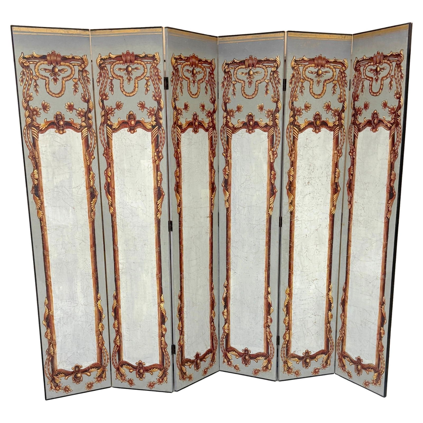20th Century Italian Neoclassical Gray Polychromed 6-Panel Screen: 20th Century Italian Neoclassical Gray Polychromed 6-Panel Screen This Italian Neoclassical Gray Polychromed 6-Panel Screen is a stunning decorative piece crafted in Italy during the 20th century. Sta