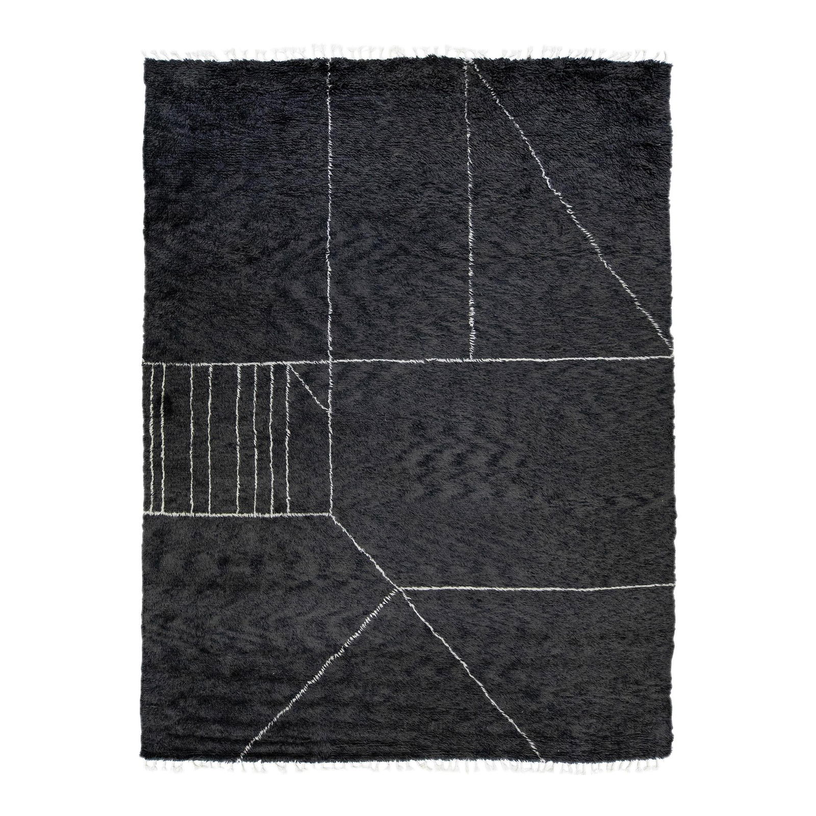 Handmade Black Wool Rug Modern Moroccan Abstract Design (1 of 10)