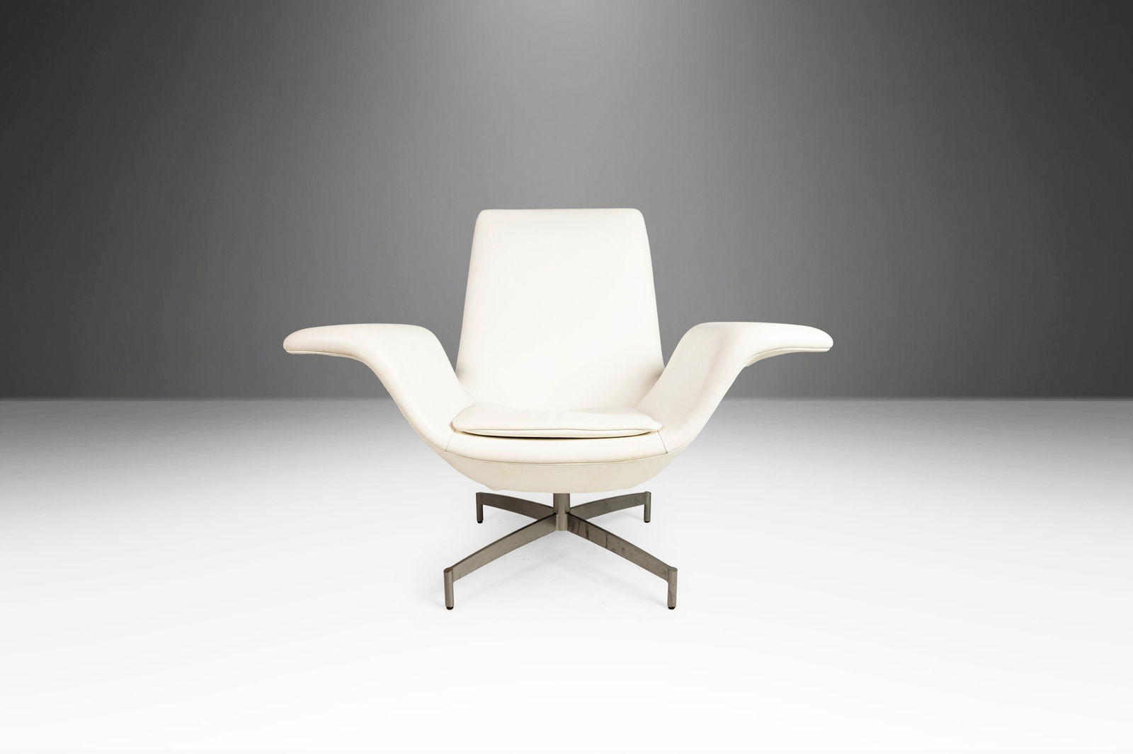 Vintage HBF Dialogue Wing Lounge Chair White Leather 1990s Mid-Century Modern (1 of 10)