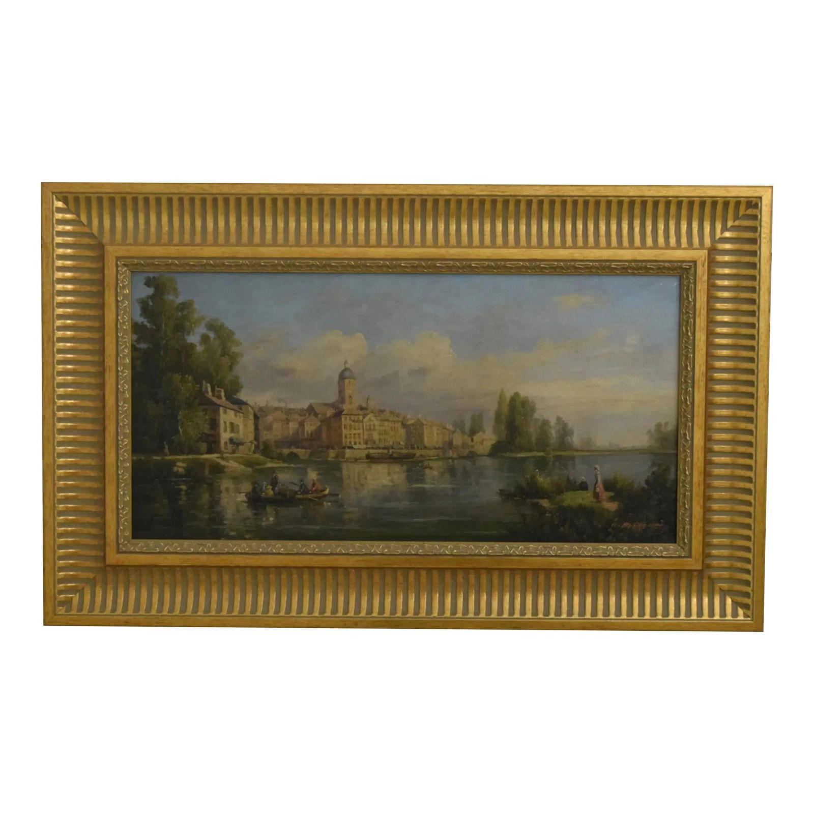 Brigman Signed Oil Painting European River Scene Gold Gilt Frame (1 of 5)