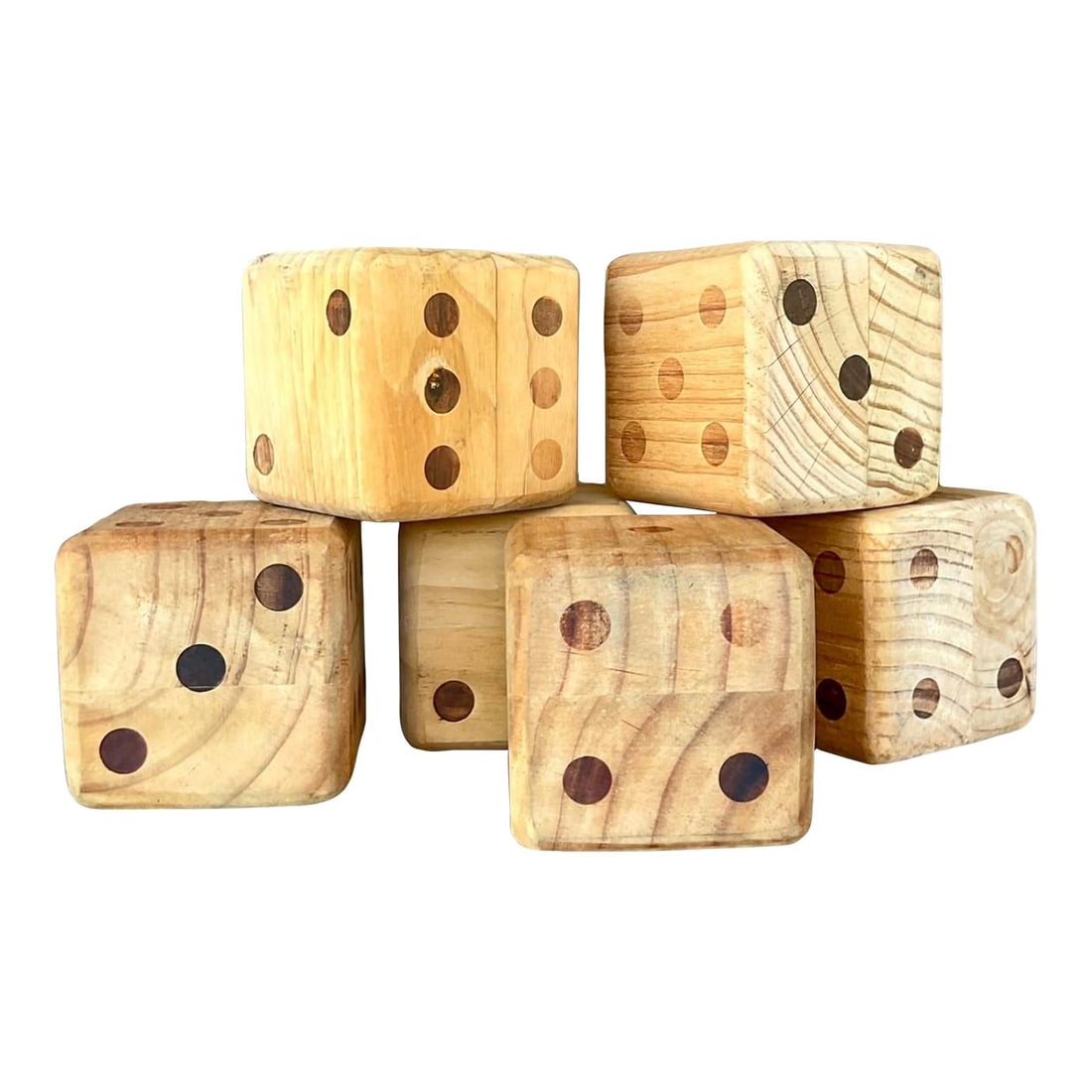 Vintage Boho Wood Block Dice Set of 6 Rustic Fun (1 of 8)