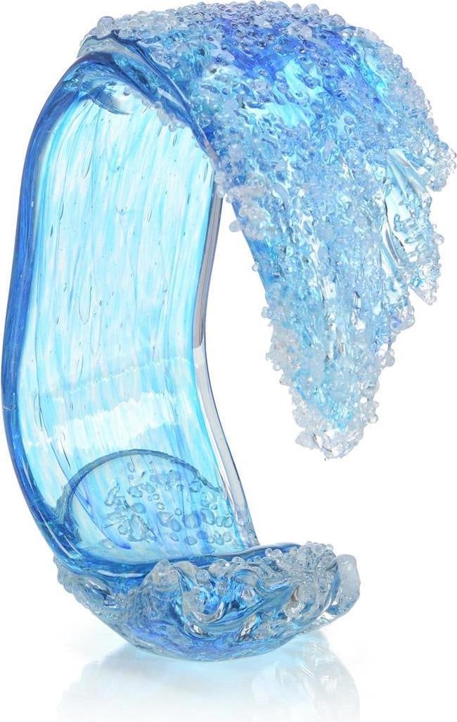 John-Richard Waves Ocean Blue Handblown Glass Sculpture 13.5H 8.75W 6D (1 of 2)