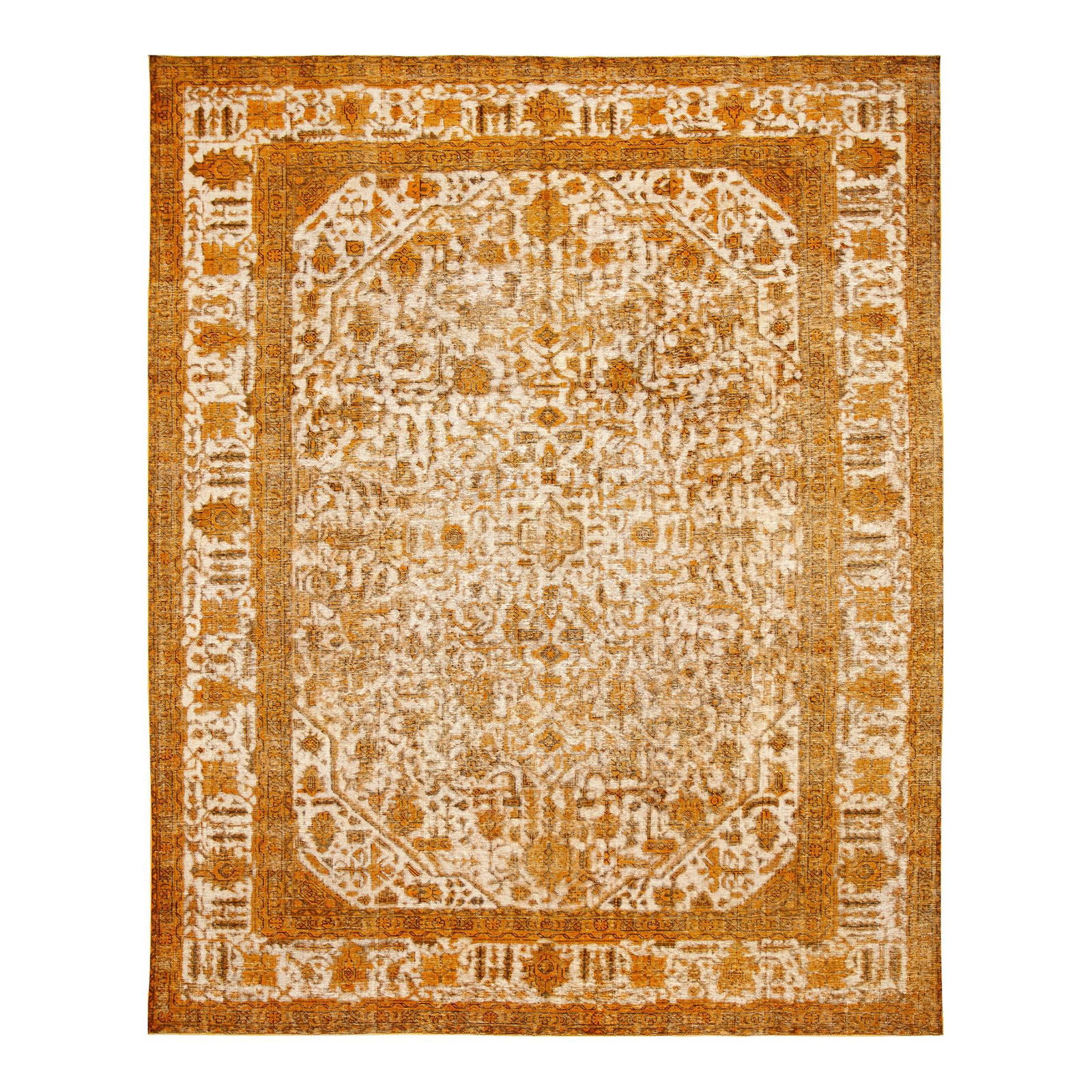 Vintage 1960s Handmade Overdyed Wool Rug Orange Beige Floral 10' x 12'8 (1 of 7)