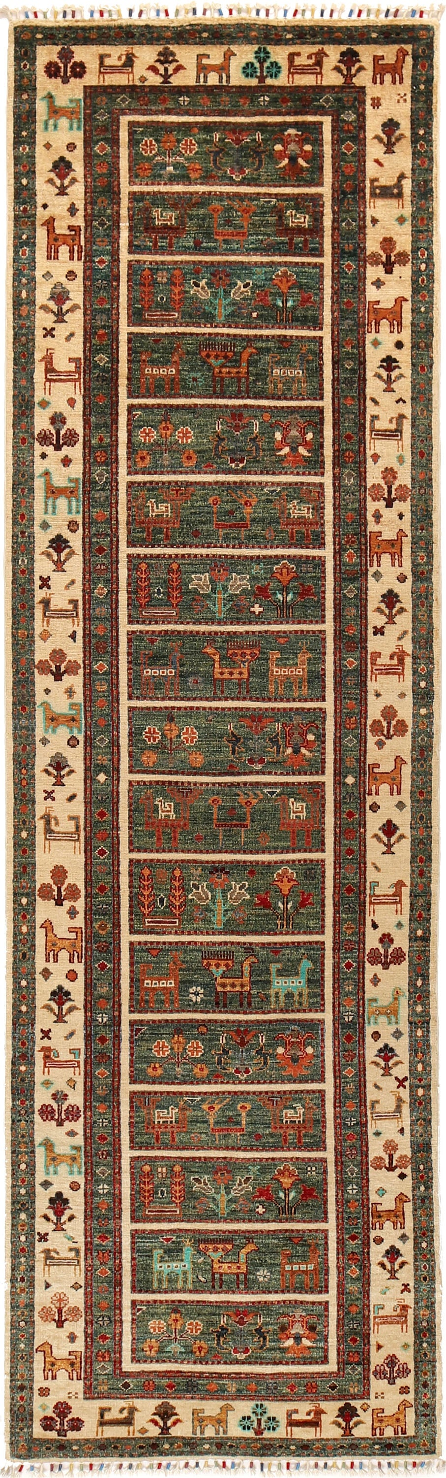 Hand-Knotted 2.9 x 9.4 Super Kazak Runner Rug in Vibrant Colors: Hand-Knotted 2.9 x 9.4 Super Kazak Runner Rug in Vibrant Colors Free continental US Shipping Transform your living space with the exquisite 2.9 x 9.4 Super Kazak Runner Rug, a testament to traditional