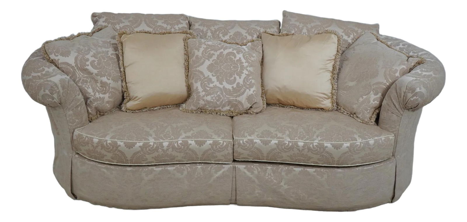 Bernhardt Crescent Sofa White Damask Upholstered Skirted Base (1 of 10)
