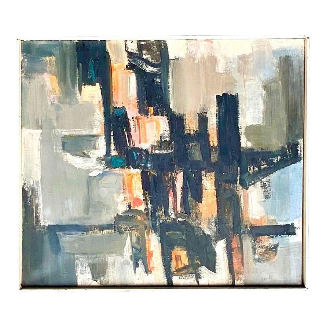 Signed Vintage Boho Abstract Oil Painting on Canvas 32 x 28 (1 of 7)