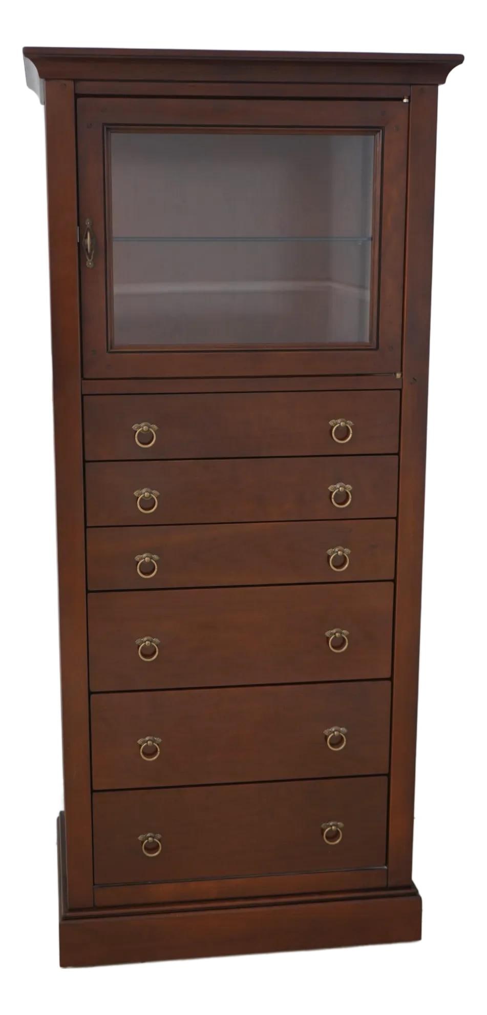 Grange French Empire Mahogany Jewelry Display Cabinet with Lighted Interior: Grange French Empire Mahogany Jewelry Display Cabinet with Lighted Interior This exquisite Grange French Empire Style Jewelry Display Cabinet showcases the elegance of classic design with its rich mah