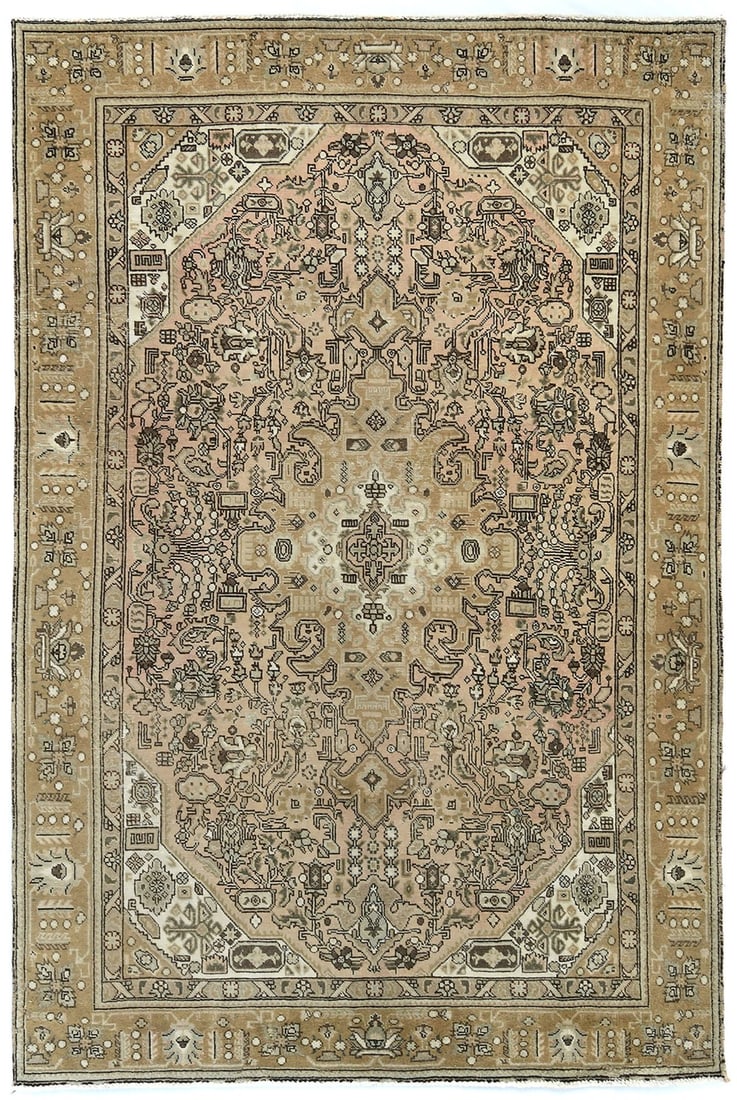 Rare Handmade Vintage Floral Geometric Wool Rug 6'4 x 9'5 (1 of 13)