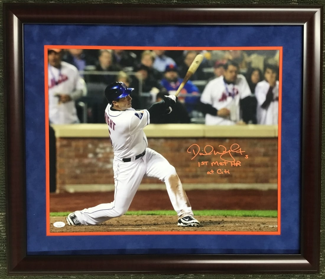 David Wright Signed 1st Home Run Photo Custom Framed JSA NY Mets: David Wright Signed 1st Home Run Photo Custom Framed JSA NY Mets Celebrate a significant moment in baseball history with this signed photograph of David Wright hitting his 1st home run at Citi Field.