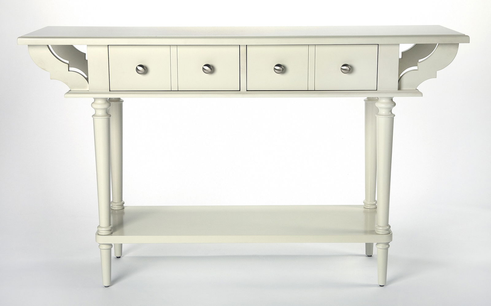 Butler Transitional White Console Table with Silver Hardware - 2