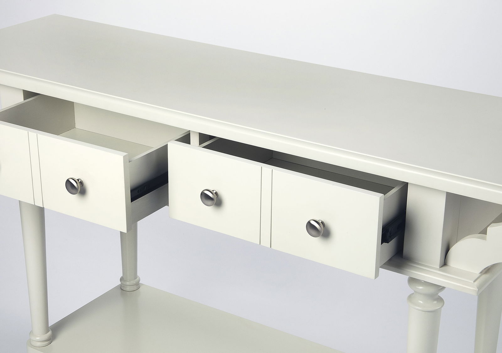 Butler Transitional White Console Table with Silver Hardware - 3