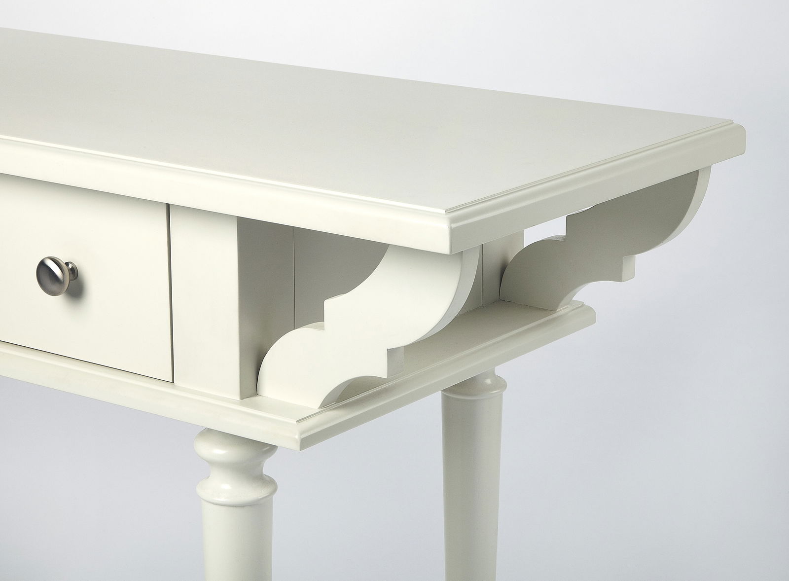 Butler Transitional White Console Table with Silver Hardware - 4