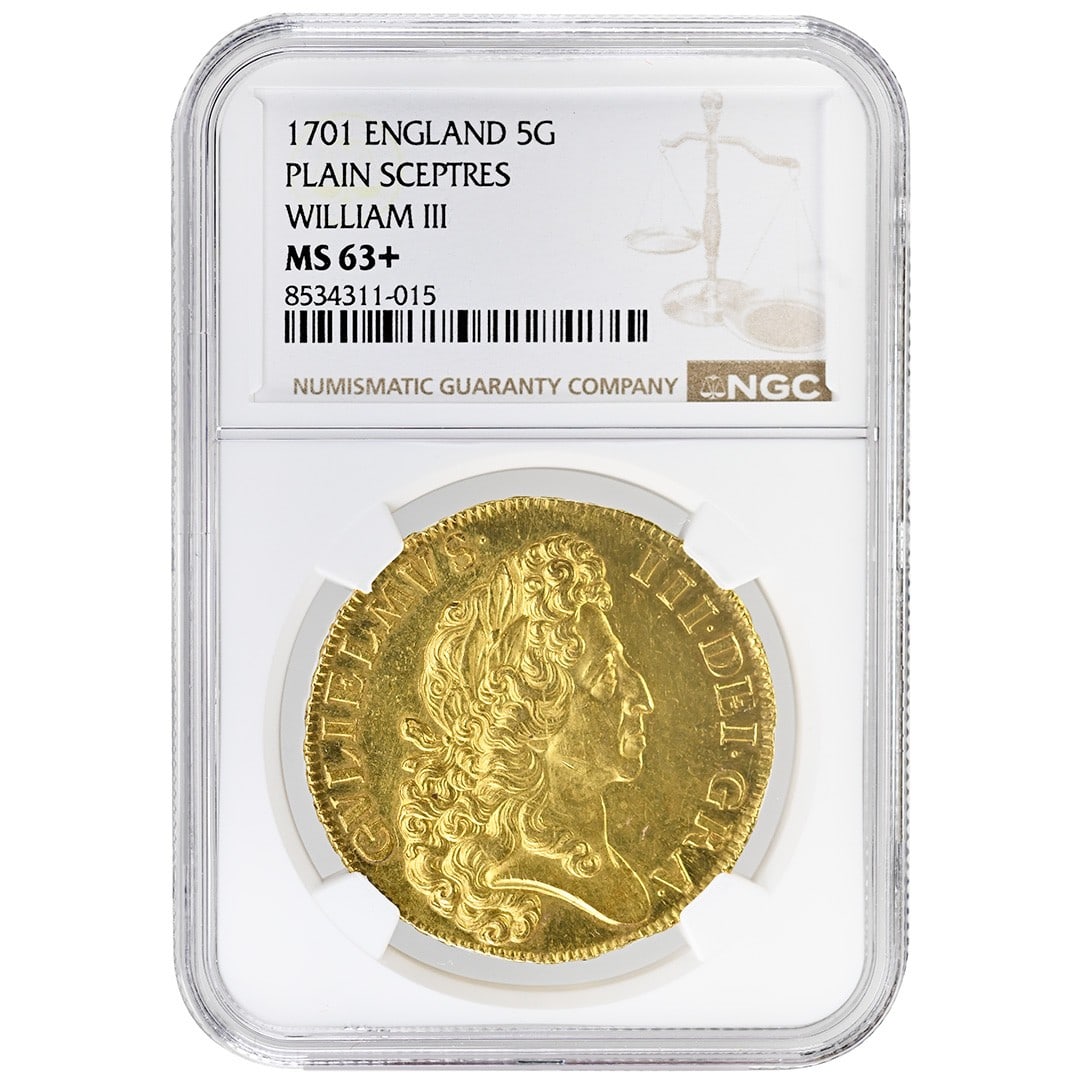 1701 William III Gold 5 Guineas NGC MS63 Plus United Kingdom Coin (1 of 4)