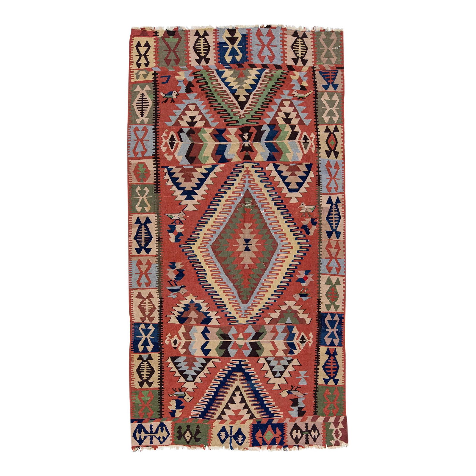 1920s Handmade Antique Kilim Wool Rug Rust Geometric Design 4'10 x 9'3 (1 of 7)