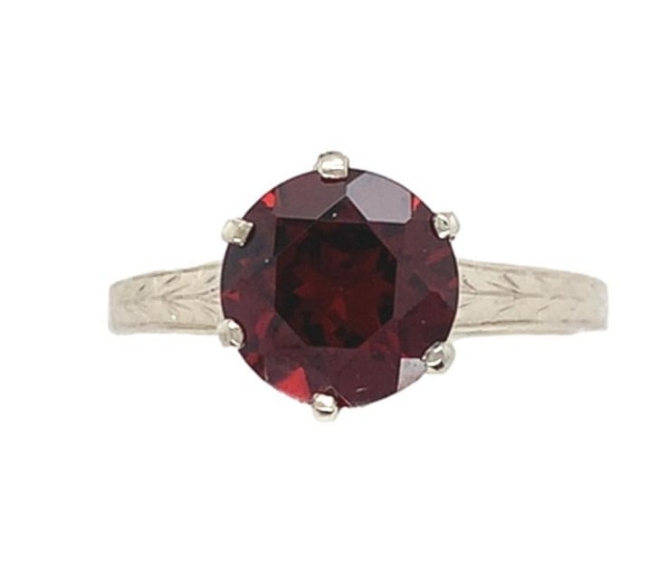 Victorian 14k White Gold 1.90ct Garnet Ring Size 5.5 GIA Certified (1 of 11)