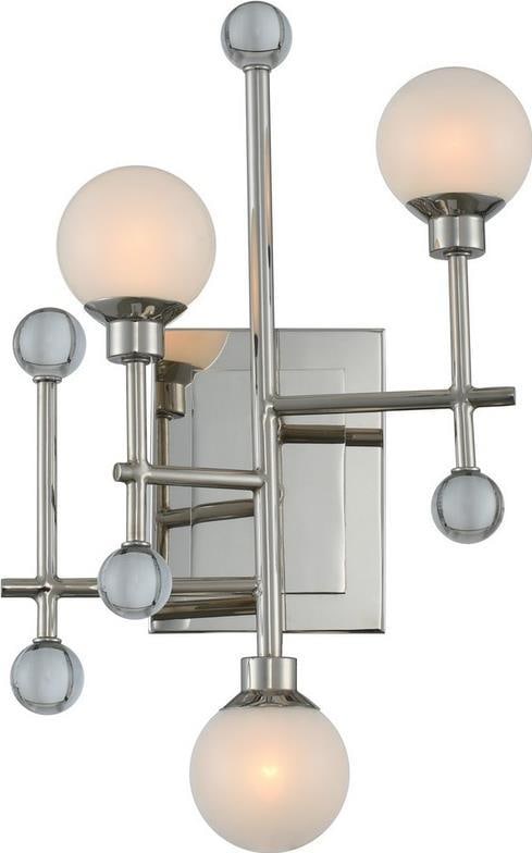 Kalco Mercer Polished Nickel Wall Sconce 3-Light Crystal Accents: Kalco Mercer Polished Nickel Wall Sconce 3-Light Crystal Accents Illuminate your space with this elegant Chic Polished Nickel Wall Sconce featuring striking crystal accents. Designed with a polished n