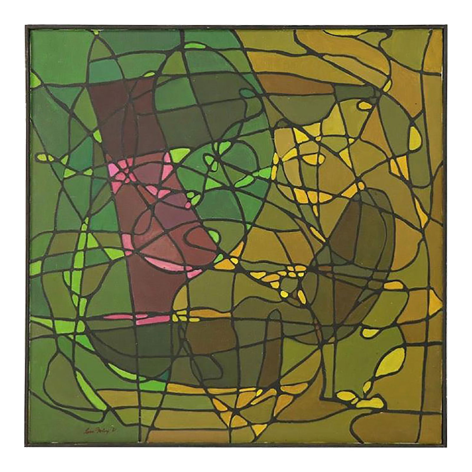 Lois Foley 1981 Abstract Oil Painting in Greens and Pinks (1 of 10)
