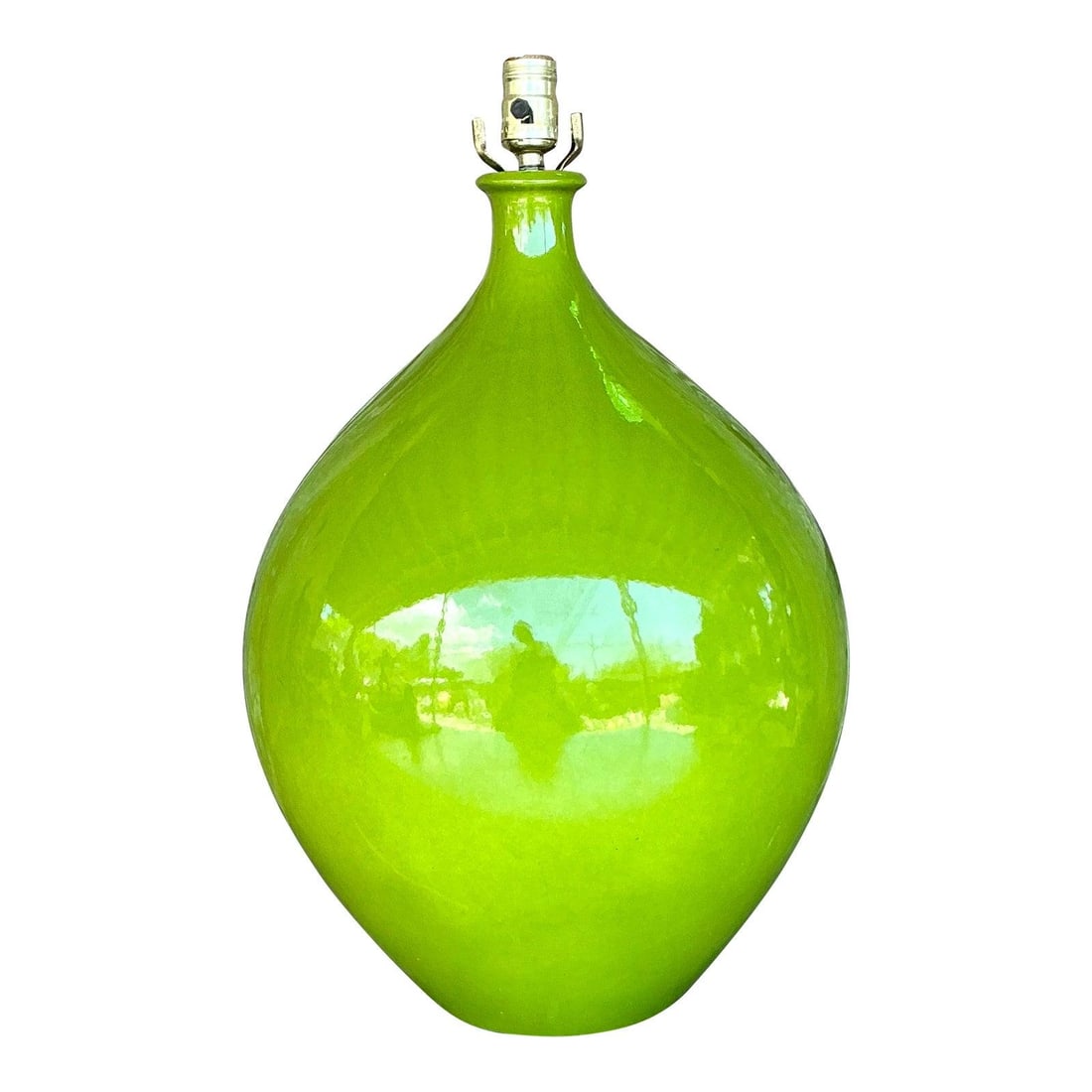 Vintage Bohemian Monumental Lime Green Ceramic Lamp (1 of 6)