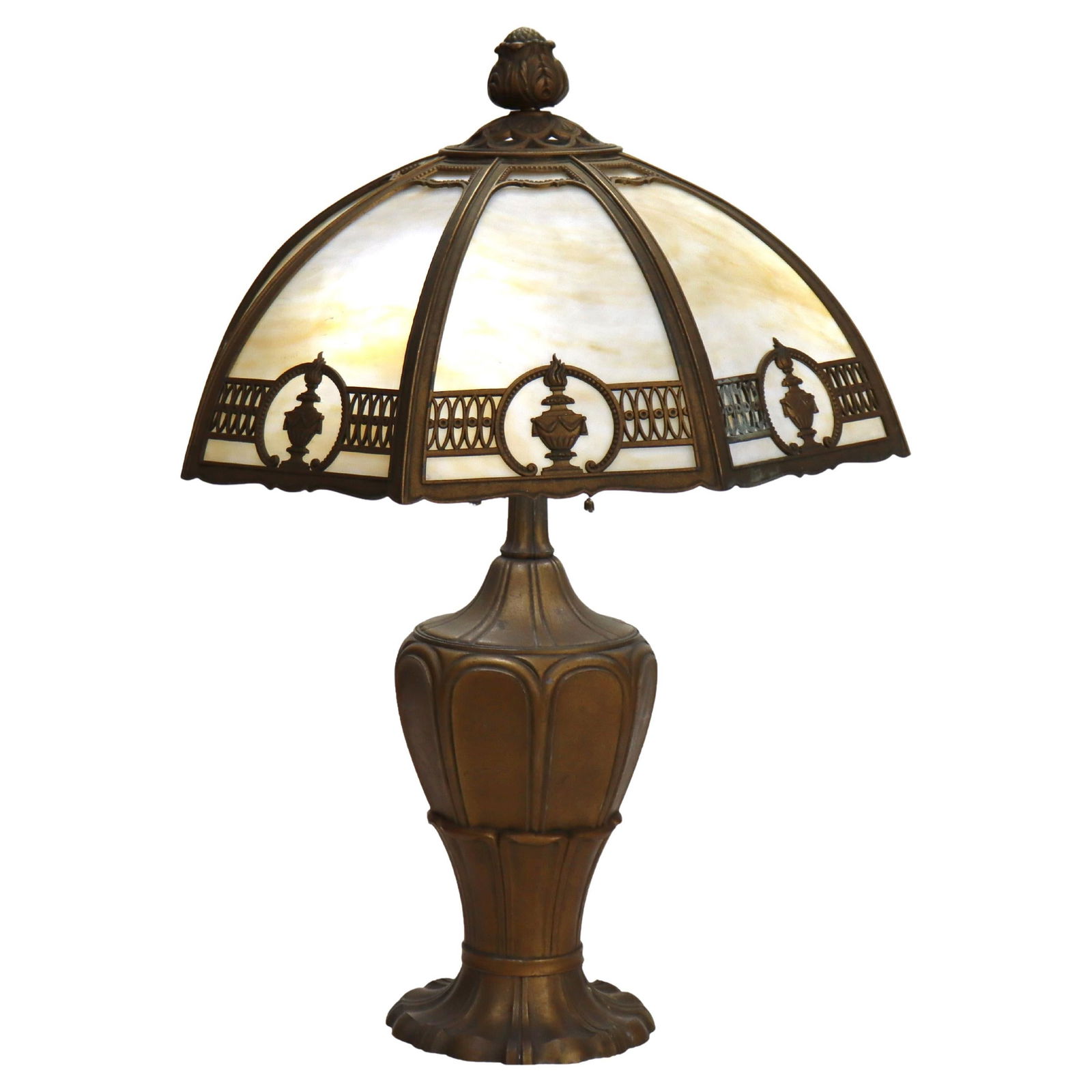 20th Century Arts & Crafts Slag Glass Table Lamp with Shade (1 of 8)