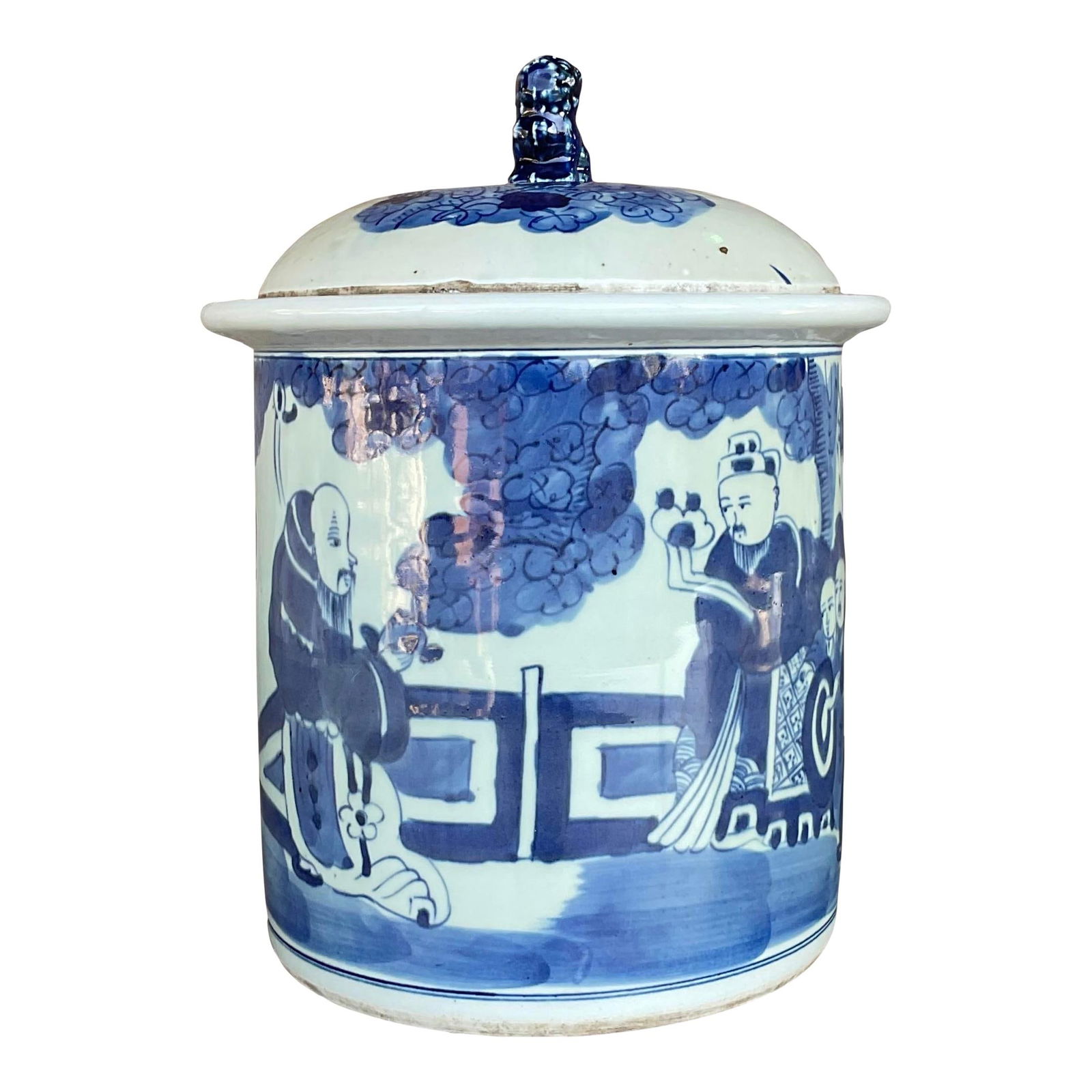 Vintage Asian Ceramic Blue and White Lidded Jar 10.75 x 14 (1 of 7)