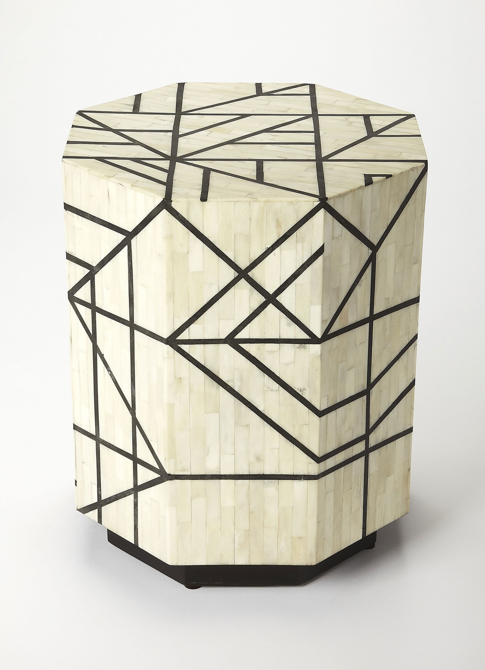 Butler Modern Bone Inlay Octagonal Side Table Black Multi-Color: Butler Modern Bone Inlay Octagonal Side Table Black Multi-Color Introduce elegance to your space with this Modern Bone Inlay Octagonal Side Table. Hand-crafted with a stunning black bone inlay featuri