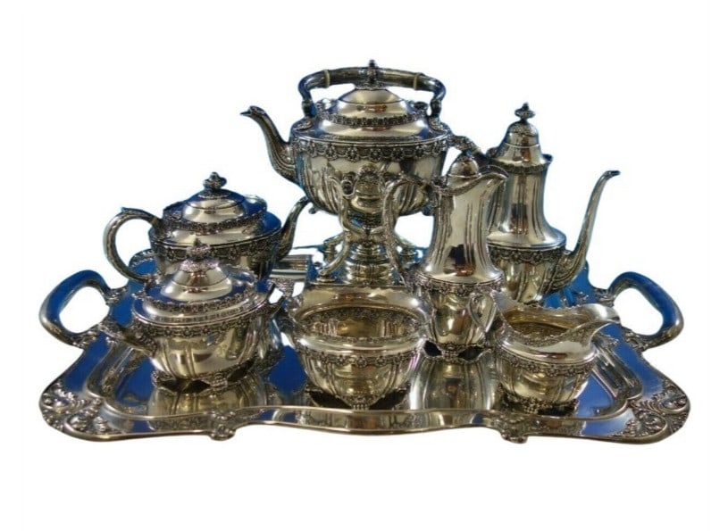 Eight-Piece Sterling Silver Tea Service English King Pattern with Tray (1 of 12)