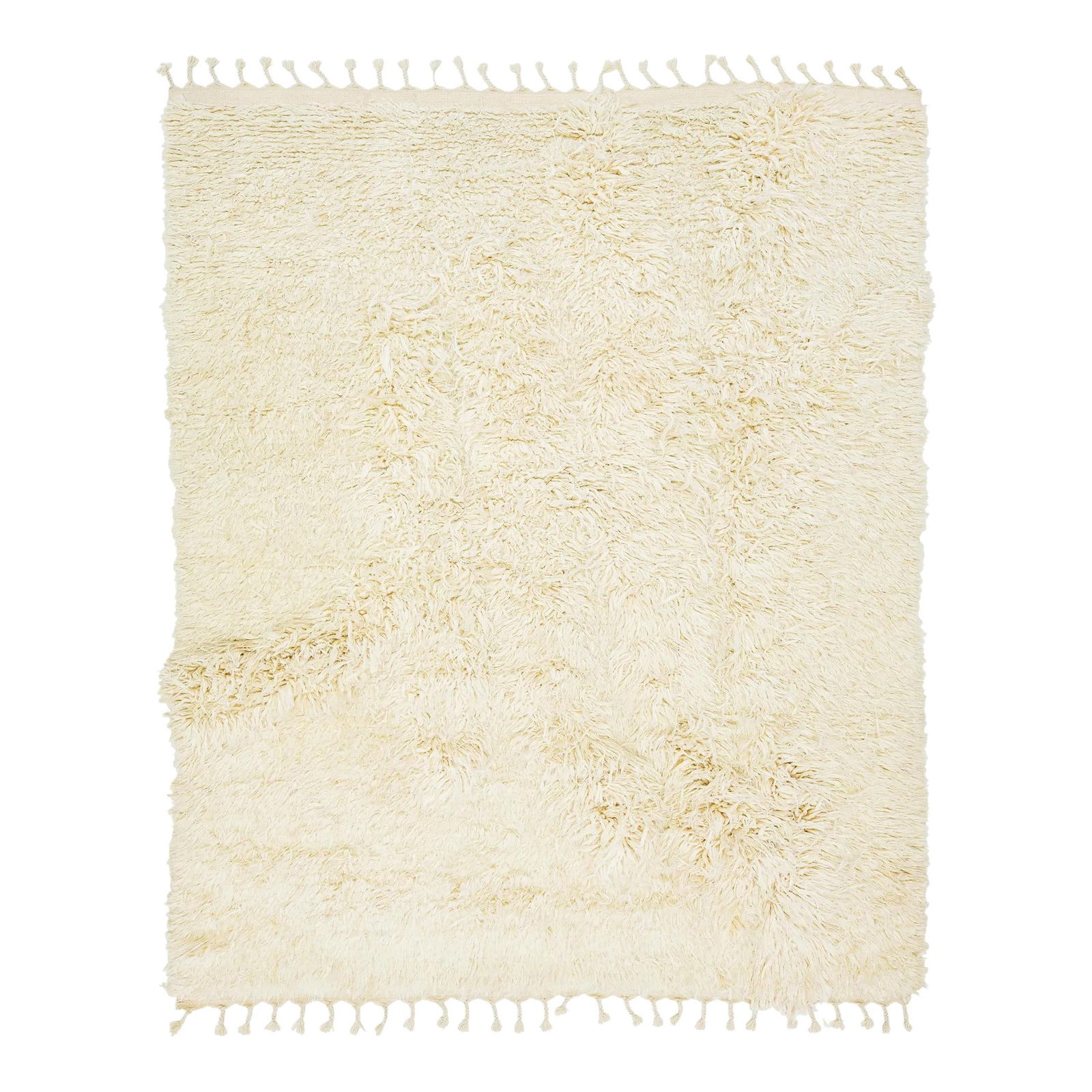 Hand-Knotted Organic Wool Moroccan Shag Rug 8'6 x 11'2 Ivory (1 of 7)