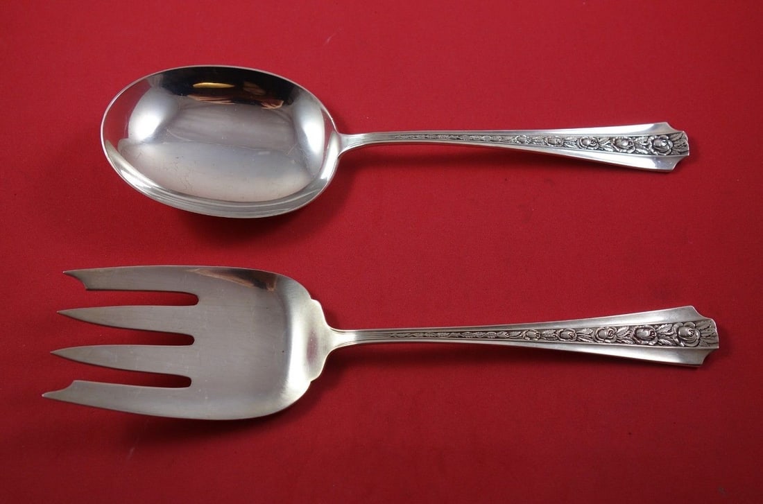 Frank Whiting Talisman Rose Sterling Silver Salad Serving Set 2pc 9 1/4" (1 of 1)