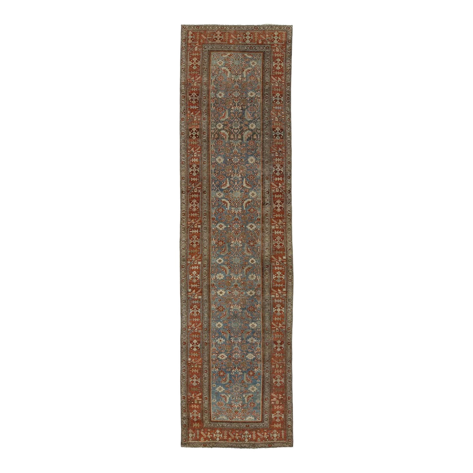 Antique Persian Malayer Wool Runner Rug Blue Allover Pattern 3'5 x 13': Antique Persian Malayer Wool Runner Rug Blue Allover Pattern 3'5 x 13' Discover the beauty of this handmade Persian Malayer wool runner rug, crafted in the 20th century. Adorned with a stunning blue f