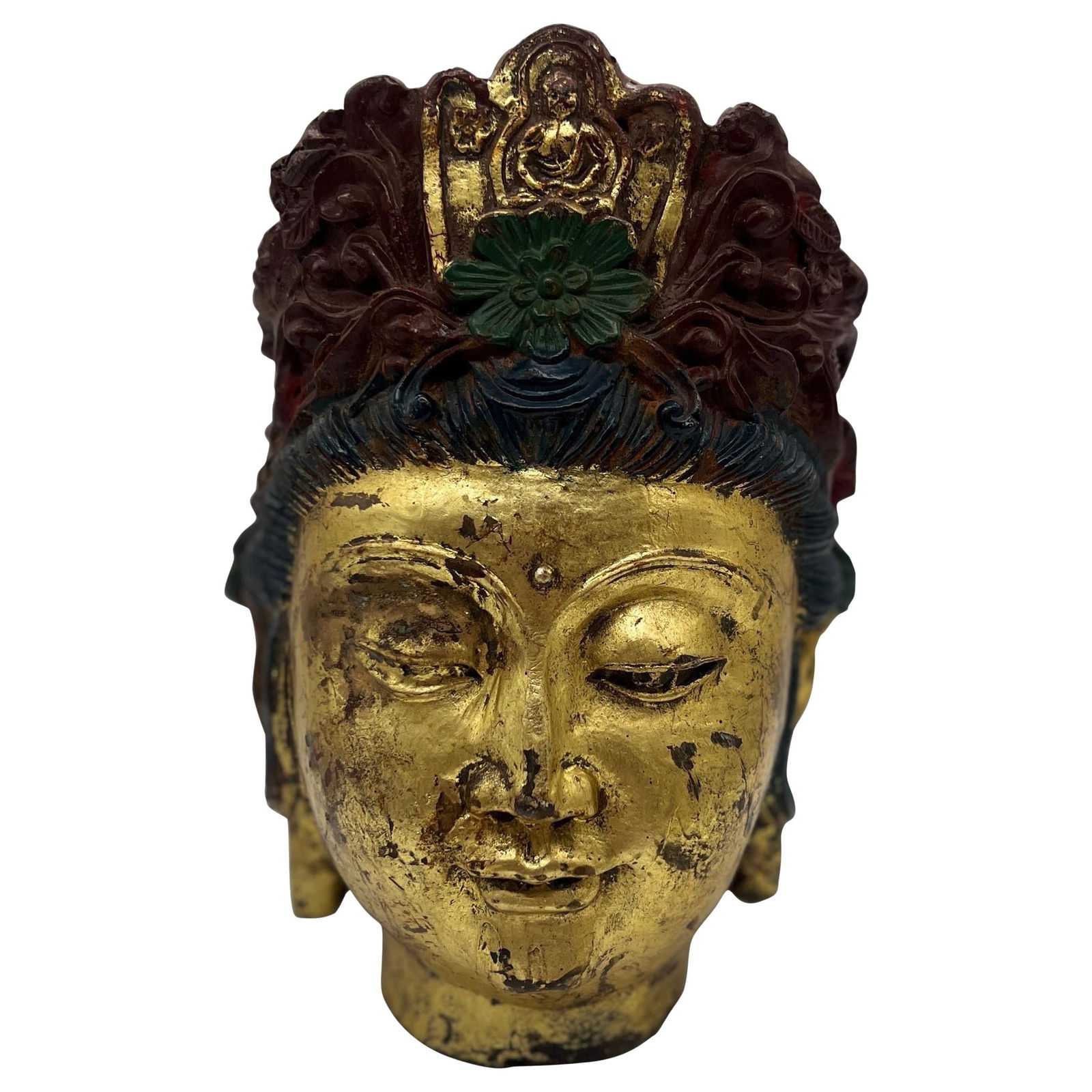 19th Century Tibetan Cast Iron Buddha Head with Gold Leaf and Polychrome (1 of 13)