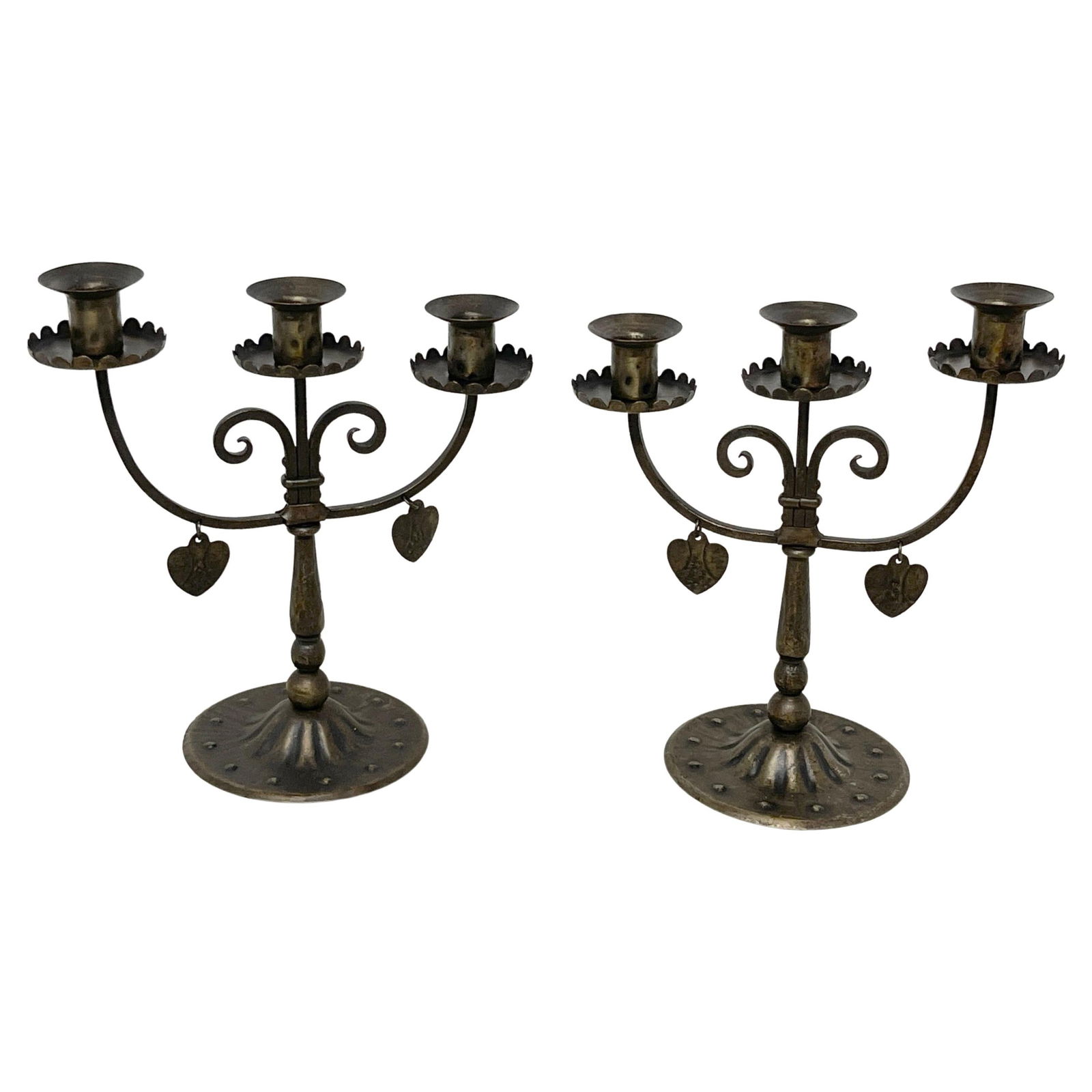 Set of 2 English Arts & Crafts Wrought Iron Candelabra with Hearts (1 of 13)