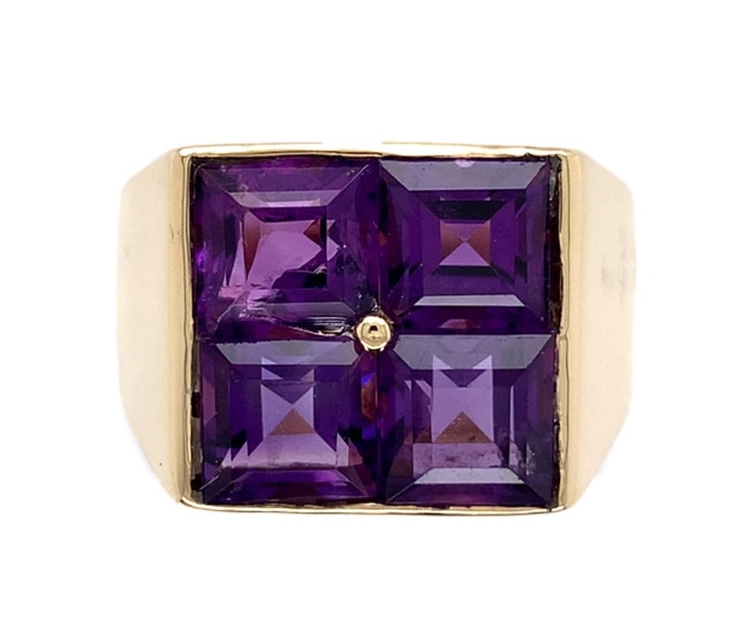 14k Yellow Gold Modern Amethyst Ring Size 7 GIA Certified (1 of 10)