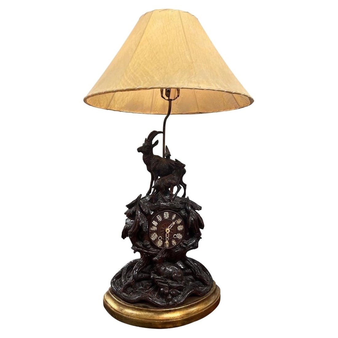 19th Century German Black Forest Carved Clock Lamp Giltwood Quartz (1 of 9)