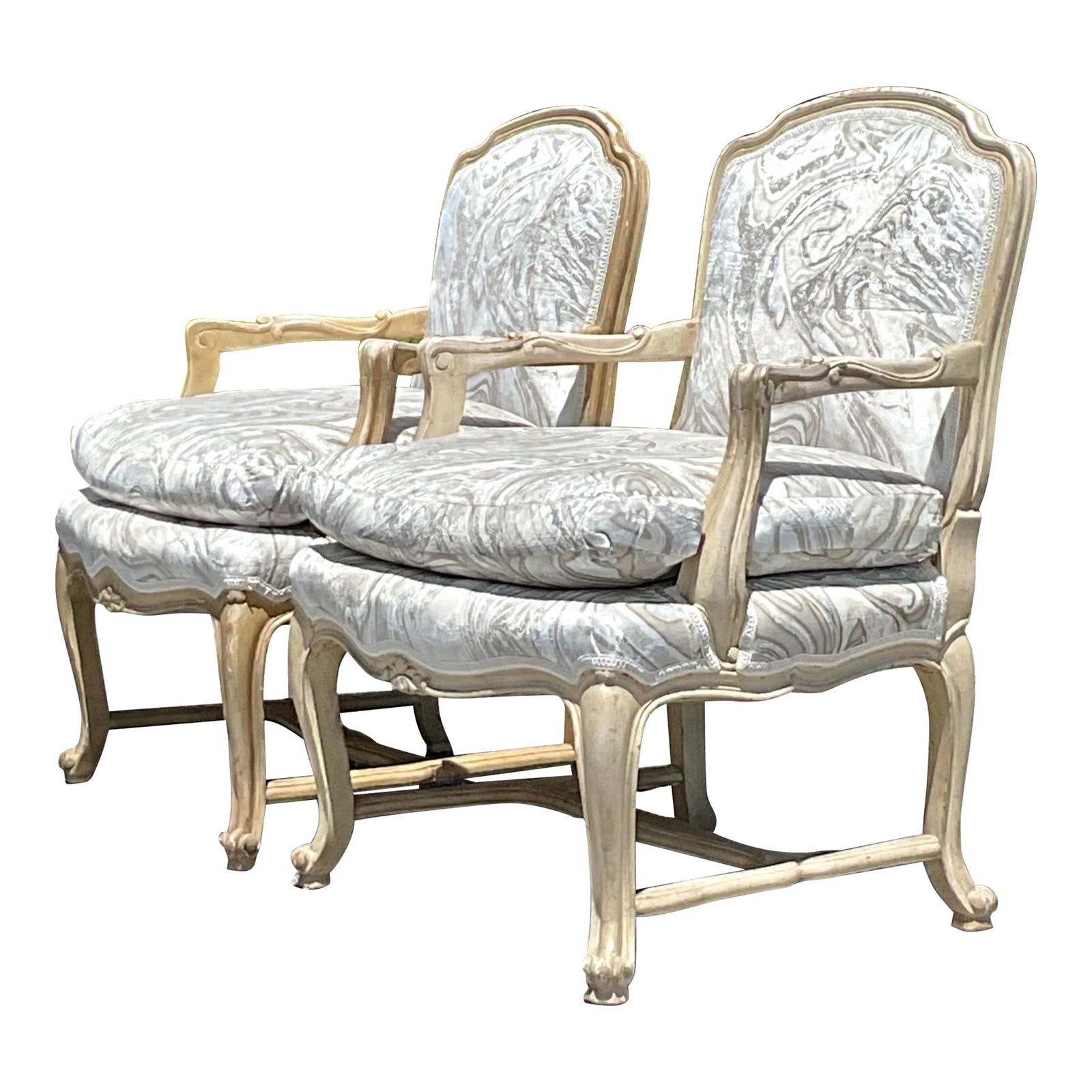 Vintage Regency Pair of Printed Swirl Bergere Chairs (1 of 6)