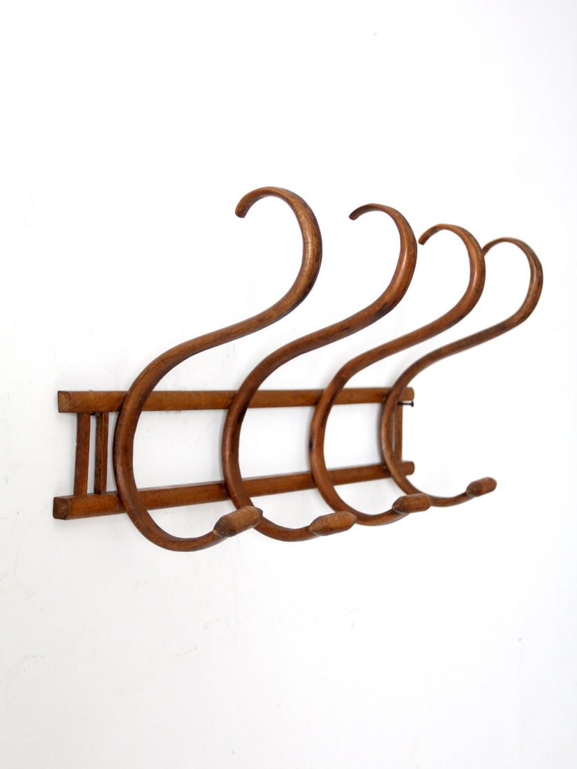 Antique Bentwood Wall Rack with 4 Curved Hooks (1 of 8)