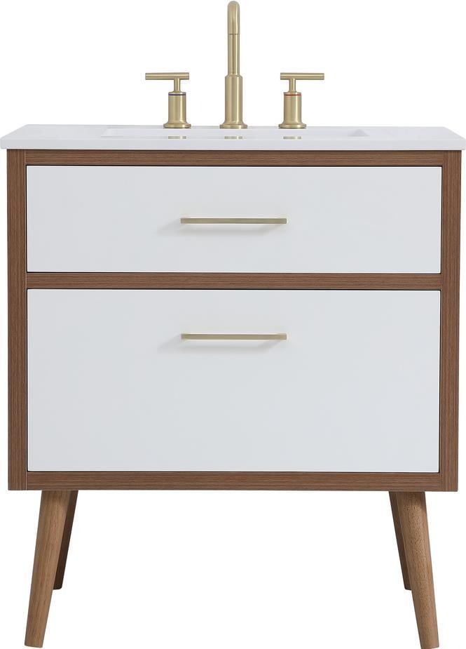 Elegant Lighting Mid-Century Modern 30 Inch Bathroom Vanity: Elegant Lighting Mid-Century Modern 30 Inch Bathroom Vanity This sleek Mid-Century Modern vanity combines style and functionality, perfect for any bathroom or dressing area. Designed with tapered