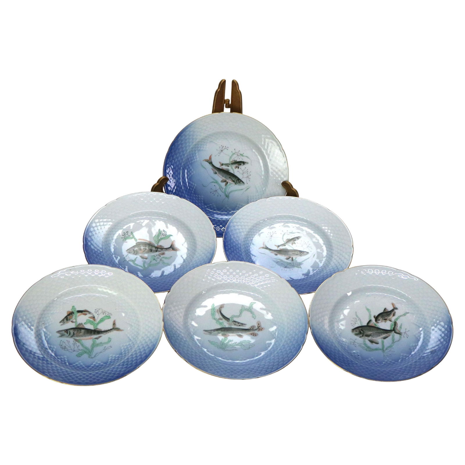 Set of 6 Antique Bing & Grondahl Porcelain Plates Fish Pattern C1920 (1 of 10)