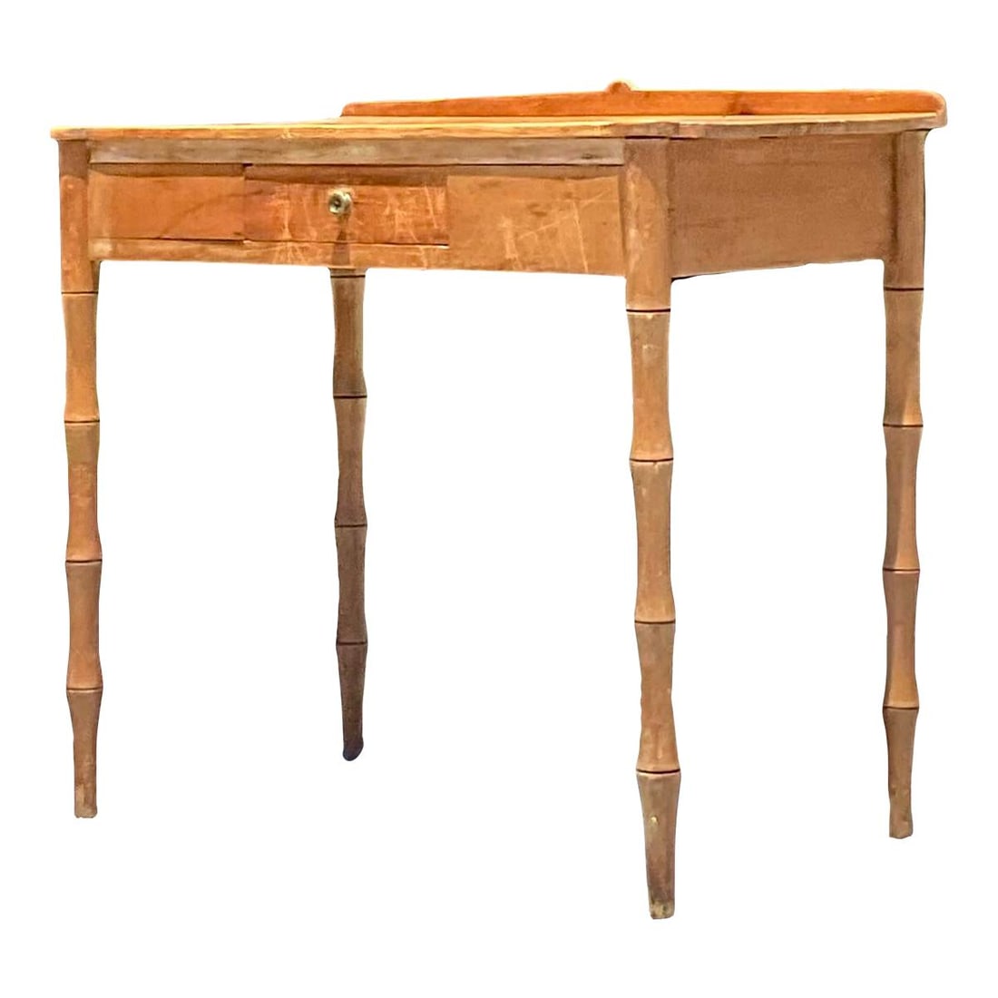 Vintage Boho 19th Century Carved Bamboo Writing Desk Camel Wood: Vintage Boho 19th Century Carved Bamboo Writing Desk Camel Wood Discover the Vintage Boho 19th Century Carved Bamboo Writing Desk, a stunning representation of American style. This desk features