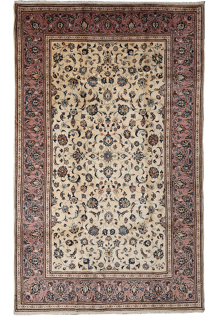 Persian Kashan Rug 6.5 x 9.9 Hand-Knotted Wool Floral Ivory Design (1 of 13)