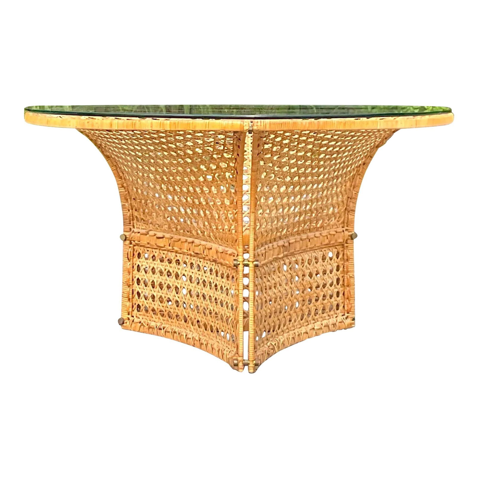 Vintage Coastal Woven Rattan Dining Table by Danny Ho Fong: Vintage Coastal Woven Rattan Dining Table by Danny Ho Fong Experience the coastal charm of this vintage woven rattan dining table inspired by the iconic designer Danny Ho Fong. This table blends nosta