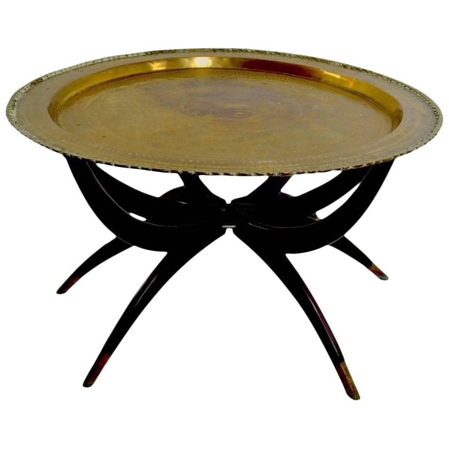 Midcentury Moroccan Brass Tray Table with Folding Spider Legs (1 of 9)