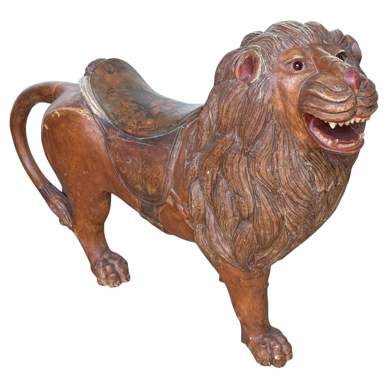Hand-Carved Polychrome Carousel Lion Sculpture in Dentzel Revival Style 20th Century (1 of 17)