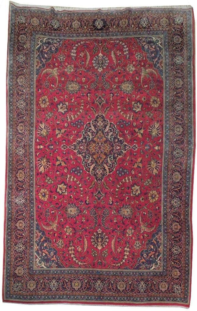 8 x 13 Handmade Persian Semi-Antique Kashan Rug Dark Rose Wool (1 of 6)