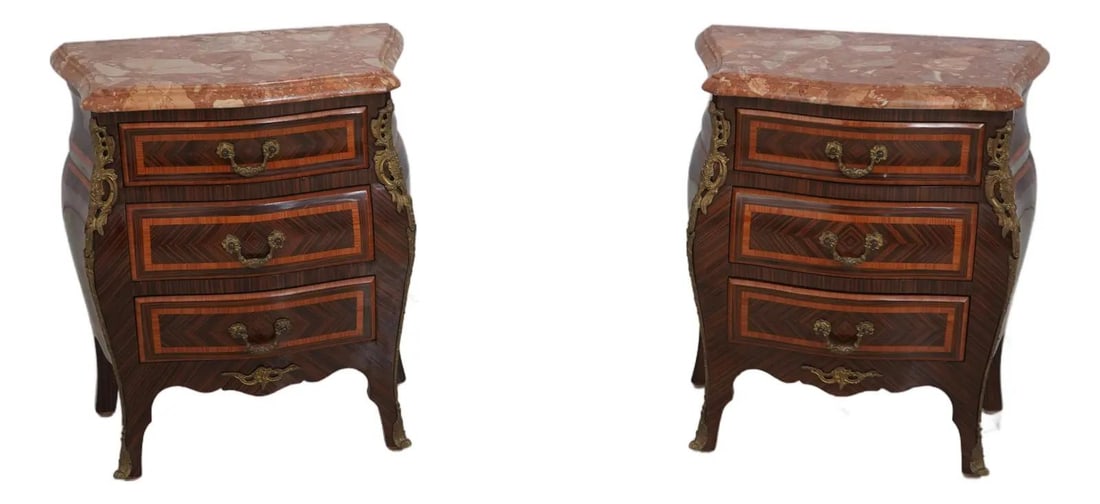 Elegant Pair of French Louis XV Marble Top Nightstands (1 of 10)