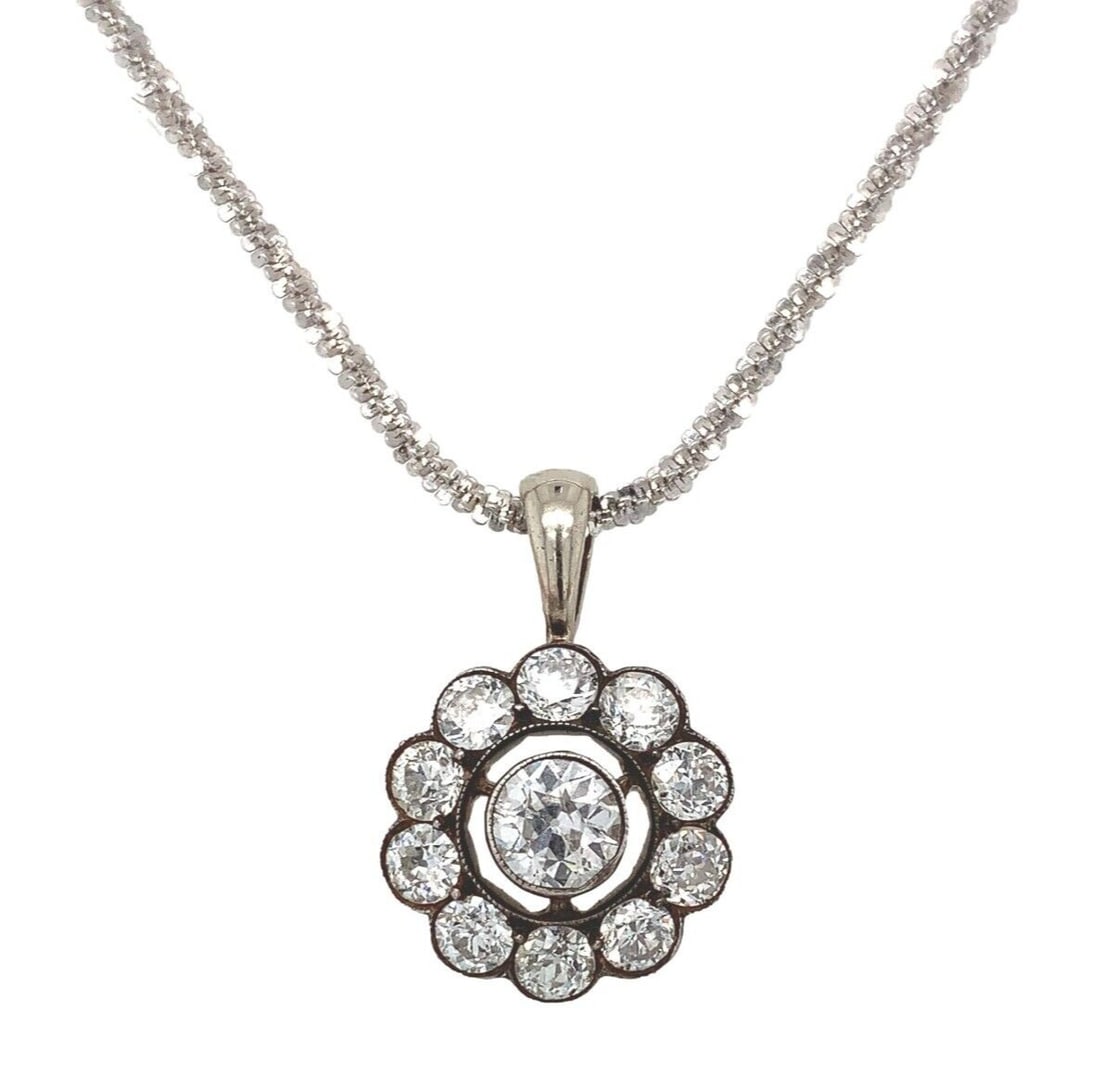 Elegant 14k Gold Silver Rosette Diamond Pendant with 18" Chain: Elegant 14k Gold Silver Rosette Diamond Pendant with 18" Chain This exquisite European 14k Gold and Silver Rosette Pendant showcases a stunning arrangement of eleven genuine natural diamonds,