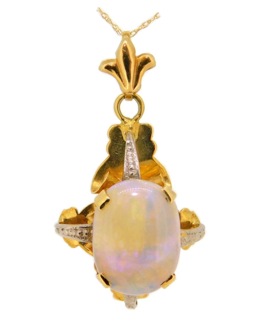 Vintage 18k Yellow Gold Opal Pendant Necklace with 14k Chain (1 of 9)