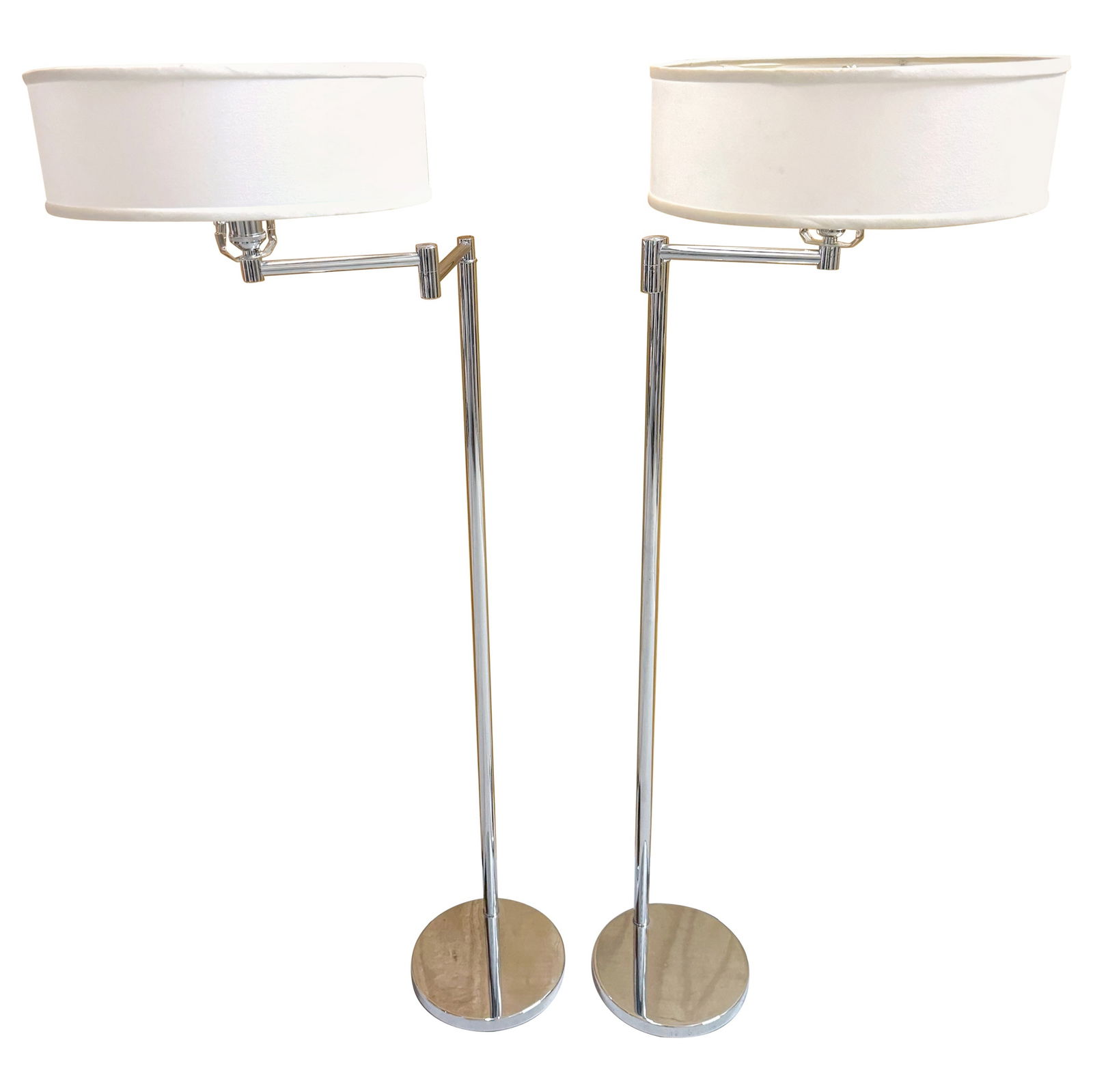 Set of 2 Vintage 1970s Walter Von Nessen Chrome Floor Lamps (1 of 16)